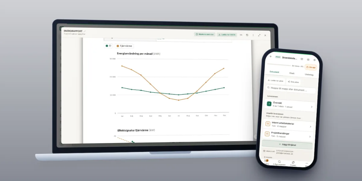 EnergiAgenten p&aring; dator och mobil i en teknikcentral